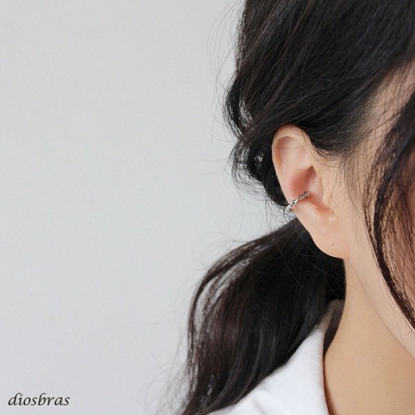 画像3: イヤーカフ シルバー 925  フープ リング バーベル ロープ ねじり ツイスト ノンホールピアス 丸玉　ゴールド　シルバー 片耳　 金属アレルギー対応 刻印 片耳 片方販売ピアス メンズ レディース