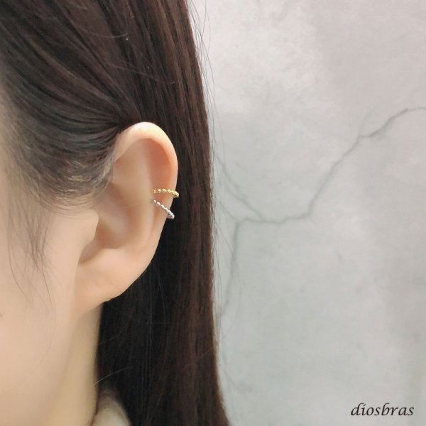 画像3: イヤーカフ シルバー 925  フープ リング バーベル ロープ ねじり ツイスト ノンホールピアス 丸玉 ゴールド シルバー 片耳  金属アレルギー対応 刻印 片耳 片方販売ピアス メンズ レディース