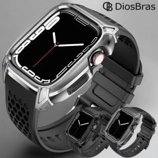 画像8: 【期間限定プライス】アップルウォッチ  バンド ステンレス ケース　カバー 一体型 バンド ラバー apple watch 高級ベルト ケースバンド メンズ ベルト ステンレス 44mm/45mm 一体型 おしゃれ 腕時計 クロコダイル レザーストラップ (8)
