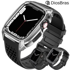 画像1: 【期間限定プライス】アップルウォッチ  バンド ステンレス ケース　カバー 一体型 バンド ラバー apple watch 高級ベルト ケースバンド メンズ ベルト ステンレス 44mm/45mm 一体型 おしゃれ 腕時計 クロコダイル レザーストラップ (1)