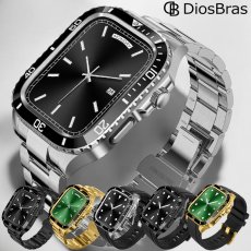 画像1: apple watch アップルウォッチ  バンド ステンレス ケース　カバー 一体型 バンド ラバー 高級ベルト ケースバンド メンズ ベルト ステンレス 44mm 45mm 一体型 おしゃれ 腕時計 プレゼント クロコダイル レザーストラップ  Series4/5/6/7/8/SE (1)