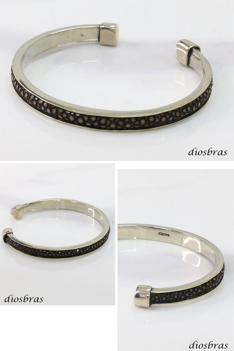 画像4: バングル  シルバーアクセサリー ガルーシャ 鏡面 スティングレイ エイ革 スティングレー シンプルデザイン 　ブルー　ブラック メンズ シルバーバングル ブレスレット メンズアクセサリー プレゼントに人気 送料無料 (4)