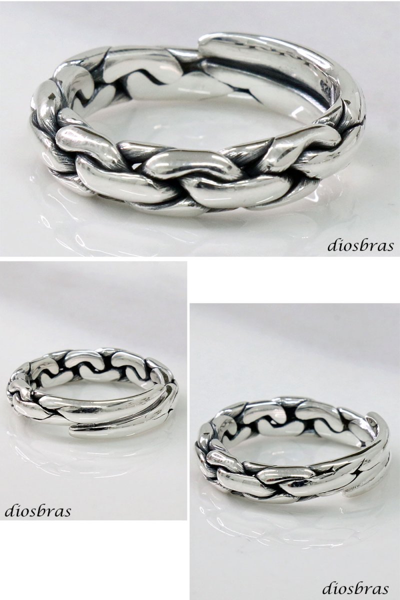 画像2: シルバーリング ハンドメイド ねじり 編み込み チェーン リング ツイスト シルバーアクセサリー 3つ編み 4つ編み メンズ 指輪 シルバー925 フリーサイズ メール便なら全国送料無料 (2)