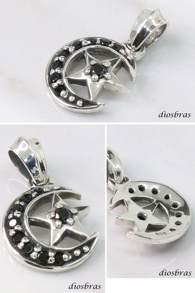 画像2: 月 ムーン ペンダント ジルコニア ベツレヘム スター 星 ペンダント トップ スター スターカット シルバー925 ネックレス メンズ レディース ブラックジルコニア メール便なら送料無料 (2)