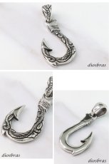 画像2: 釣り針 ペンダントド　ロープ　縄　アラベスク ペンダント トップ アラベスク  フック 釣り針 ペンダント クラウン 王冠 パワーストーン インディアンジュエリー鷹 イーグル羽根 シルバー925 フェザーネックレス ネックレス メンズ レディース 送料無料 (2)