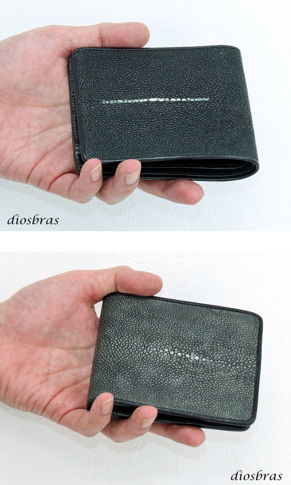 画像8: メンズ二つ折り レザーウォレット 本革 スティングレイ エイ革 ガルーシャ シンプルウォレット スリム 薄い 短財布 革財布 皮財布 ショートウォレット ウォレット 紳士財布 婦人財布 サイフ 二つ折り財布 メンズ レディース 財布 コインケース ボタン