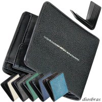 メンズ二つ折り レザーウォレット 本革 スティングレイ エイ革 ガルーシャ シンプルウォレット スリム 薄い 短財布 革財布 皮財布 ショートウォレット ウォレット 紳士財布 婦人財布 サイフ 二つ折り財布 メンズ レディース 財布 コインケース ボタン