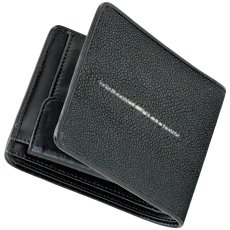 画像16: メンズ二つ折り レザーウォレット 本革 スティングレイ エイ革 ガルーシャ シンプルウォレット スリム 薄い 短財布 革財布 皮財布 ショートウォレット ウォレット 紳士財布 婦人財布 サイフ 二つ折り財布 メンズ レディース 財布 コインケース ボタン (16)