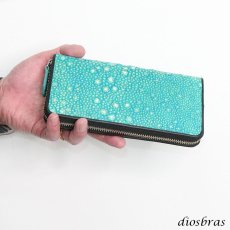 画像7: 財布 ラウンドファスナー スティングレイ メンズ レディース 本革 スティングレー スター エイ革 梅花皮 かいらぎ イバラエイ ウォレット ガルーシャ ラウンド ジッパー スタースティングレー レザーウォレット ロングウォレット  長財布 牛革 ハンドメイド ターコイズブルー (7)