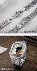 画像4: apple watch アップルウォッチ  バンド ステンレス ケース　カバー 一体型 バンド ラバー 高級ベルト ケースバンド メンズ ベルト ステンレス 44mm 40mm 41mm 45mm 一体型 おしゃれ 腕時計 プレゼント クロコダイル レザーストラップ  Series4/5/6/7/8/9/10/SE (4)