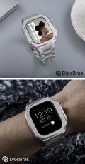画像3: apple watch アップルウォッチ  バンド ステンレス ケース　カバー 一体型 バンド ラバー 高級ベルト ケースバンド メンズ ベルト ステンレス 44mm 40mm 41mm 45mm 46mm 42mm 一体型 おしゃれ 腕時計 プレゼント クロコダイル レザーストラップ  Series4/5/6/7/8/9/10/SE (3)