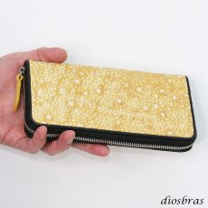 画像2: 財布 ラウンドファスナー スティングレイ メンズ レディース 本革 スティングレー スター エイ革 梅花皮 かいらぎ イバラエイ ウォレット ガルーシャ ラウンド ジッパー スタースティングレー レザーウォレット ロングウォレット  長財布 牛革 ハンドメイド　ゴールドパール (2)