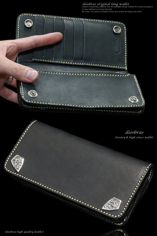 画像5: メンズ長財布 バイカーズウォレット レザーウォレット 本革 レザー メンズ長財布 大容量 長財布 バイカーズウォレット レザーウォレット ダブルホールド シルバー925コンチョ 革財布 皮財布 ロングウォレット ライダースウォレット 天然皮革 お財布 ブラック 黒