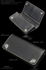 画像4: メンズ長財布 バイカーズウォレット レザーウォレット 本革 レザー メンズ長財布 大容量 長財布 バイカーズウォレット レザーウォレット ダブルホールド シルバー９２５コンチョ 革財布 皮財布 ロングウォレット ライダースウォレット 天然皮革 お財布 ブラック 黒 (4)
