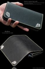 画像3: メンズ長財布 バイカーズウォレット レザーウォレット 本革 レザー メンズ長財布 大容量 長財布 バイカーズウォレット レザーウォレット ダブルホールド シルバー９２５コンチョ 革財布 皮財布 ロングウォレット ライダースウォレット 天然皮革 お財布 ブラック 黒 (3)