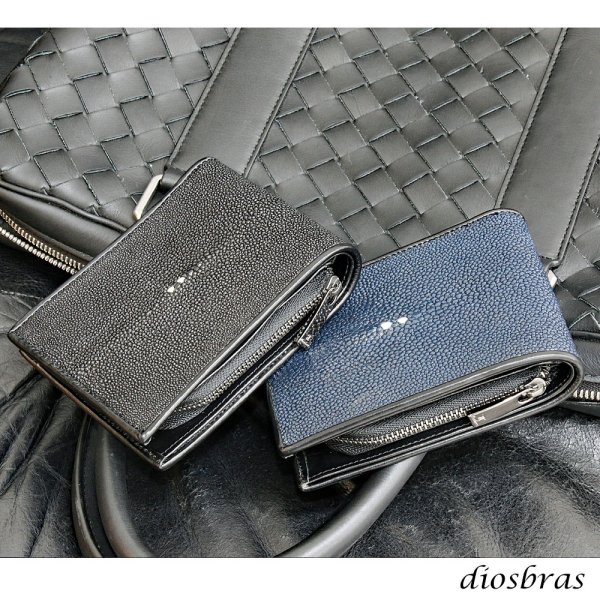 画像3: メンズ二つ折り レザーウォレット 本革 スティングレイ エイ革 ガルーシャ シンプルウォレット スリム 薄い 短財布 レザーウォレット 革財布 皮財布 ショートウォレット ウォレット 紳士財布 婦人財布 サイフ 二つ折り財布 メンズ レディース 財布 L型コインファスナー