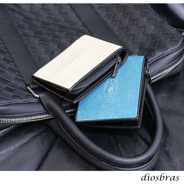 画像3: メンズ二つ折り レザーウォレット 本革 スティングレイ エイ革 ガルーシャ シンプルウォレット スリム 薄い 短財布 レザーウォレット 革財布 皮財布 ショートウォレット ウォレット 紳士財布 婦人財布 サイフ 二つ折り財布 メンズ レディース 財布 L型コインファスナー