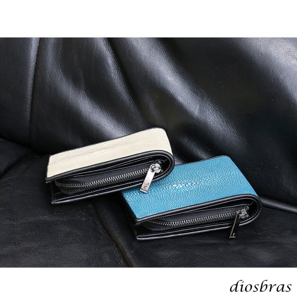 画像10: メンズ二つ折り レザーウォレット 本革 スティングレイ エイ革 ガルーシャ シンプルウォレット スリム 薄い 短財布 レザーウォレット 革財布 皮財布 ショートウォレット ウォレット 紳士財布 婦人財布 サイフ 二つ折り財布 メンズ レディース 財布 L型コインファスナー