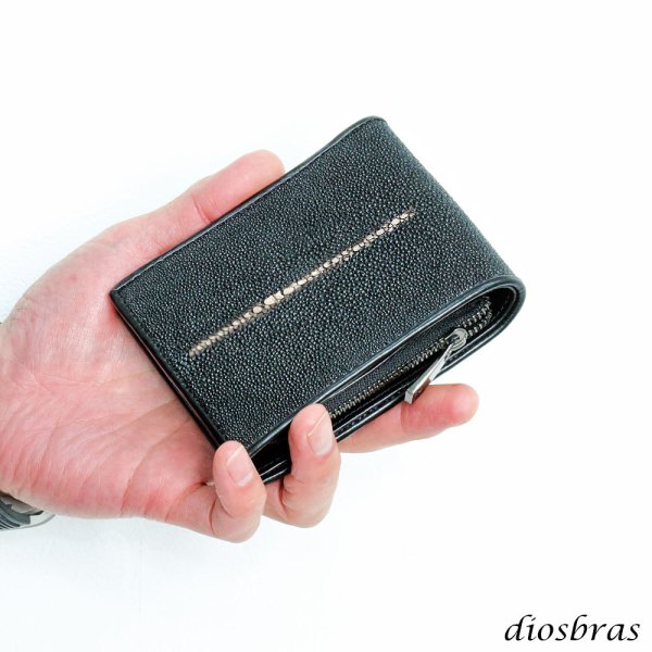 画像8: メンズ二つ折り レザーウォレット 本革 スティングレイ エイ革 ガルーシャ シンプルウォレット スリム 薄い 短財布 レザーウォレット 革財布 皮財布 ショートウォレット ウォレット 紳士財布 婦人財布 サイフ 二つ折り財布 メンズ レディース 財布 L型コインファスナー