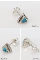 画像2: ターコイズ ピアス 三角 トライアングル 本物シルバー925  ピアス 片方 トルコ石 ナバホ ネイティブアメリカン インディアン ジュエリー ワンポイント パワーストーン ピアス片耳 ロープ 縄 メンズ レディース メール便なら送料無料 (2)