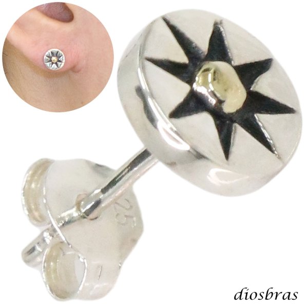 画像1: メンズピアス シルバーアクセサリー シルバーピアス バラ売り 片耳のみ 太陽神 シルバー９２５ サンマーク  ネイティブアメリカン インディアン ゴールド