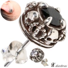 画像1: スカル ジルコニア　王冠　クラウン　シルバー９２５　ピアス アクセサリー 本物シルバー９２５◇スカルヘッド　◇片方ピアス メンズ レディース (1)