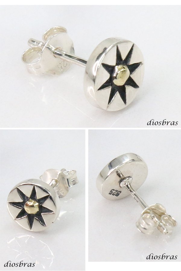 画像2: メンズピアス シルバーアクセサリー シルバーピアス バラ売り 片耳のみ 太陽神 シルバー９２５ サンマーク  ネイティブアメリカン インディアン ゴールド