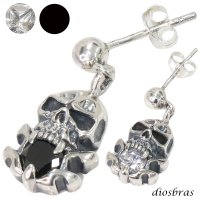 ピアス スカル ジルコニア 王冠 クラウン ドロップ ピアス アクセサリー 本物シルバー９２５ スカルヘッド  片方ピアス メンズ レディース
