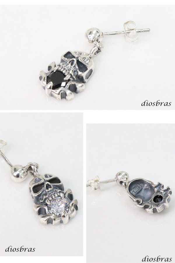 画像4: ピアス スカル ジルコニア 王冠 クラウン ドロップ ピアス アクセサリー 本物シルバー９２５ スカルヘッド  片方ピアス メンズ レディース