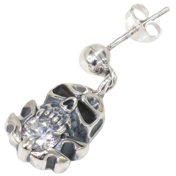 画像7: ピアス スカル ジルコニア 王冠 クラウン ドロップ ピアス アクセサリー 本物シルバー９２５ スカルヘッド  片方ピアス メンズ レディース