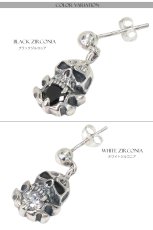画像3: ピアス スカル ジルコニア 王冠 クラウン ドロップ ピアス アクセサリー 本物シルバー９２５ スカルヘッド  片方ピアス メンズ レディース (3)