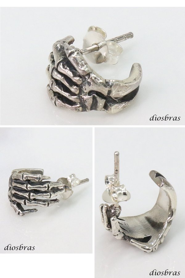 画像2: ピアス スカル ボーン 骸骨 ハンド フープ リング シルバー９２５ メンズ レディース 激安ピアス アクセサリー スカルフープ 本物シルバー９２５ 片方ピアス