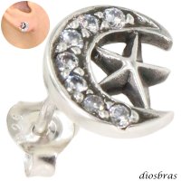 ピアス 月 ムーン 星 スター ジルコニア ピアス ワンポイントピアス シルバー925 片方 ピアス片耳 単品販売 ピアス メンズ レディース