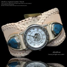 画像4: diosbras-ディオブラス- 本革サドルレザー カスタムウォッチ レザーウォッチ  コンチョ 腕時計 シルバー９２５ ヌメ革 バイカー 牛革時計 ナチュラル ヌメ革 タン (4)