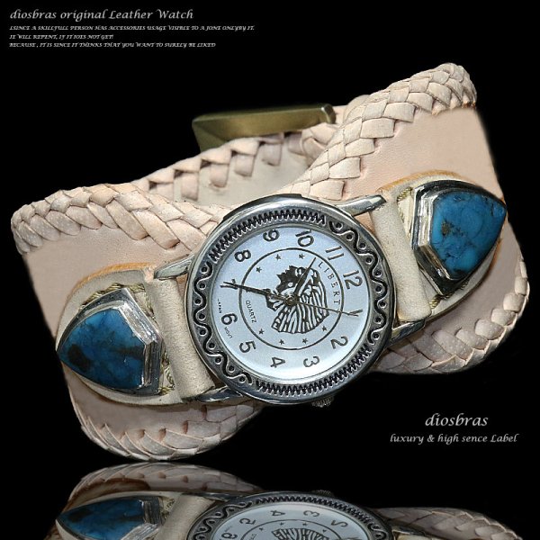 画像4: diosbras-ディオブラス- 本革サドルレザー カスタムウォッチ レザーウォッチ  コンチョ 腕時計 シルバー９２５ ヌメ革 バイカー 牛革時計 ナチュラル ヌメ革 タン