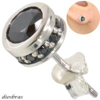 ピアス  ブラック ジルコニア ワンポイント シルバー925 シルバーピアス  アラベスク   レディース メンズ アクセサリー ピアス クロス  フレア