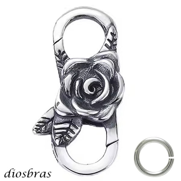 画像1: チェーン ダブルクリップ フック シルバー925 薔薇 バラ カスタムパーツ ロブスター クラスプ ロック 両面デザイン