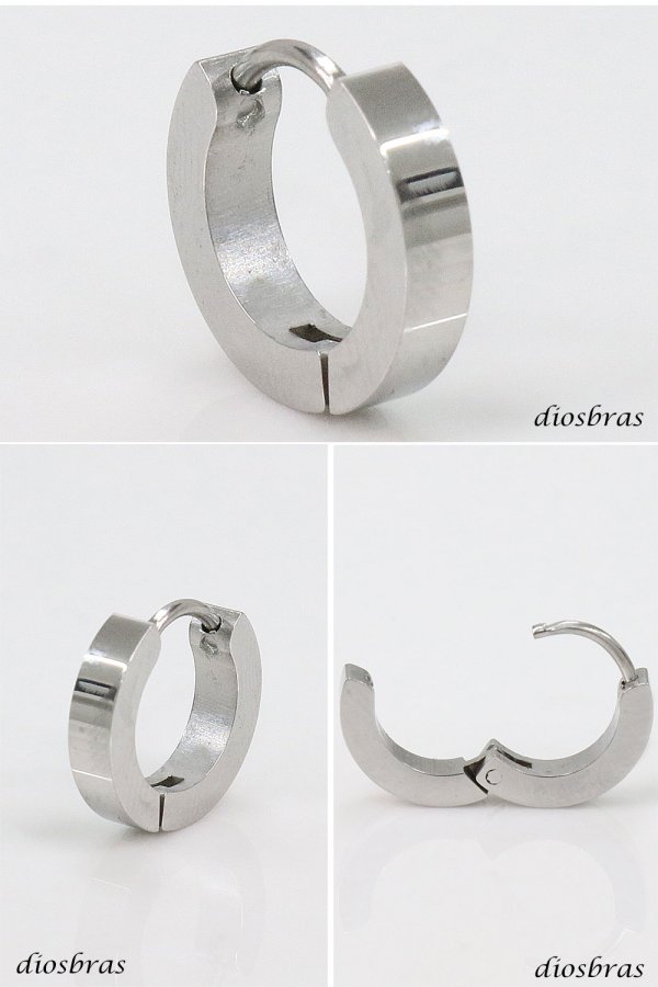 画像2: ステンレス フープピアス シルバー 金属アレルギー対応 メタル素材 プレーン シンプル 小さめ フープ ループ リング 輪っか ピアス メンズ アクセサリー レディース 中折れ式 13mm