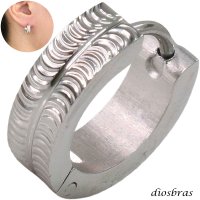 ステンレス フープピアス 彫刻デザイン シルバー 金属アレルギー対応 メタル素材 シンプル 小さめ フープ リング 輪っか ピアス メンズ アクセサリー レディース 中折れ式 13mm