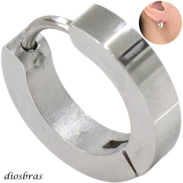 画像1: ステンレス フープピアス シルバー 金属アレルギー対応 メタル素材 プレーン シンプル 小さめ フープ ループ リング 輪っか ピアス メンズ アクセサリー レディース 中折れ式 13mm