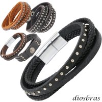 ブレスレット メンズ レザー ブレス スタッズ 3重 ２重 2連ブレス クロス プレート インフィニティ 無限  選べる♪全5種類 本革 革 バングル レザーブレスレット レザーブレス アメカジ系 サロン系 キレカジ系 に♪ ピューター製 メール便なら送料無料