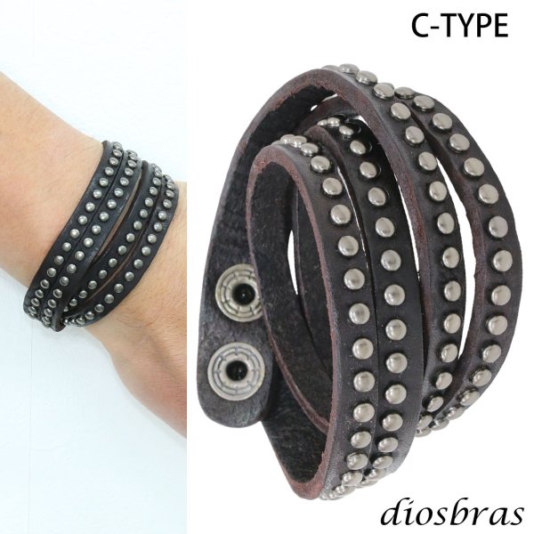 画像4: ブレスレット メンズ レザー ブレス スタッズ 3重 2重 2連ブレス クロス プレート インフィニティ 無限  選べる♪全5種類 本革 革 バングル レザーブレスレット レザーブレス アメカジ系 サロン系 キレカジ系 に♪ ピューター製 メール便なら送料無料