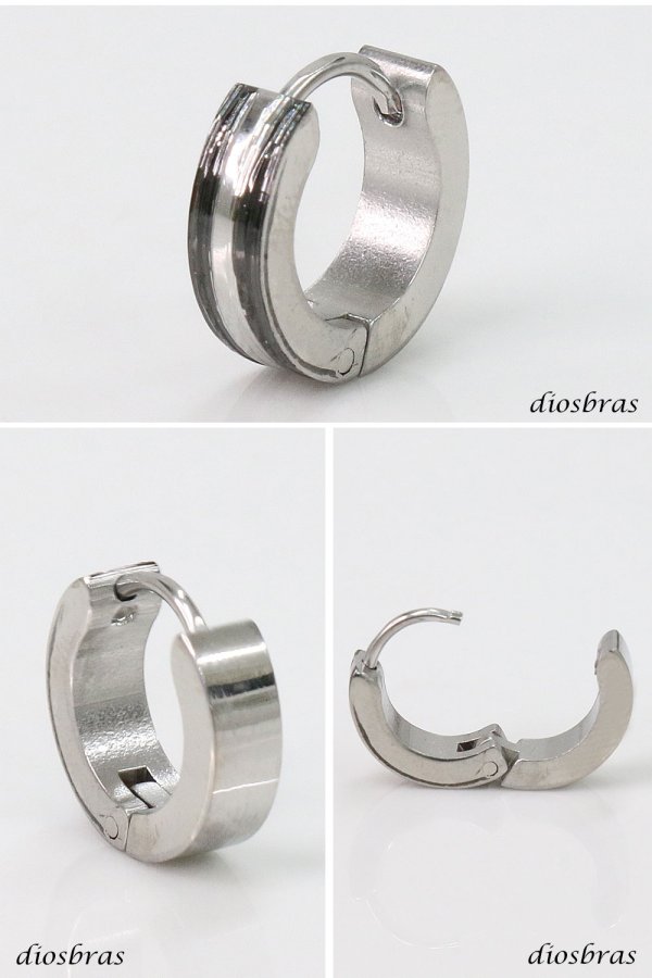 画像2: ステンレス フープピアス シルバー 金属アレルギー対応 メタル素材 プレーン シンプル 小さめ フープ ループ リング 輪っか ピアス メンズ アクセサリー レディース 中折れ式 13mm