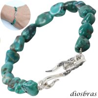 グリーン ターコイズ さざれ 馬蹄 ホースシュー フェザー ブレスレット ブレス メンズ ネイティブ  羽 ターコイズ オニキス シルバー９２５ チェーン さざれ石 メディスンホイール フェザー