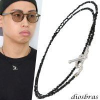 ブラックスピネル Tバー 極細1.6mm ブリリアンカット ブラックダイヤモンド ネックレス　チェーン 天然石 メンズ ネイティブ  ブラックスピネル  シルバー９２５ チェーン さざれ石 シンプル