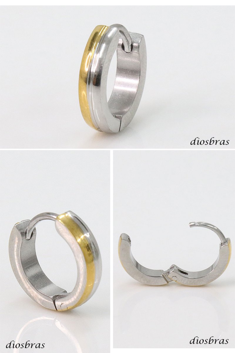 画像2: ステンレス フープピアス シルバー 金属アレルギー対応 メタル素材 シンプル 小さめ フープ ループ リング 輪っか ピアス ゴールド メンズ アクセサリー レディース 中折れ式 12.6mm (2)