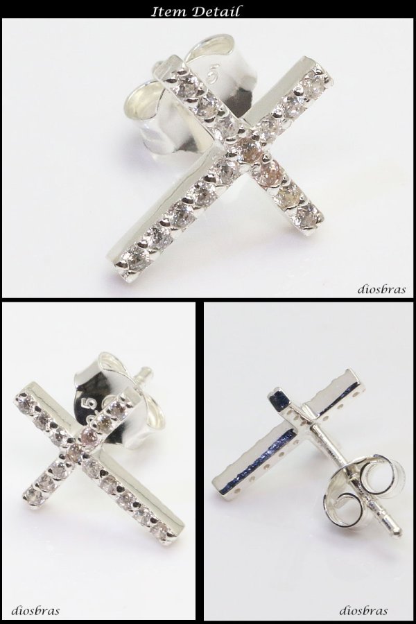 画像2: シルバー９２５ クロス 十字架 ホワイト ジルコニア 片方ピアス メンズ レディース ブリリアンカット 多角カッティング シルバー９２５ 極小クロス ジルコニア