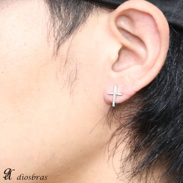 画像3: シルバー９２５ クロス 十字架 ホワイト ジルコニア 片方ピアス メンズ レディース ブリリアンカット 多角カッティング シルバー９２５ 極小クロス ジルコニア
