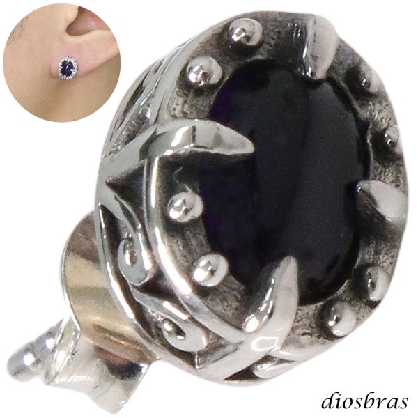 画像1: アメジスト ピアス 本物シルバー925  クロス 十字架 アラベスク ピアス 片方 パワーストーン ピアス片耳 片方販売ピアス メンズ レディース