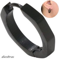 ステンレス フープピアス ブラック加工 多角形　6角形 シルバー 金属アレルギー対応 メタル素材 シンプル 小さめ フープ ループ リング 輪っか ピアス メンズ アクセサリー レディース 中折れ式 16.5mm